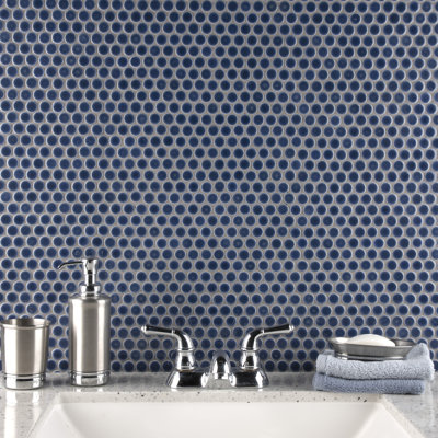 Hudson Penny Round 11-7/8 " x 12-5/8 " Porcelain Mosaic Floor and Wall Tile