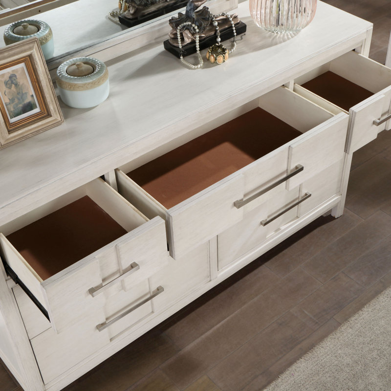 Cayer 7 Drawer 58" W Dresser with Mirror, White