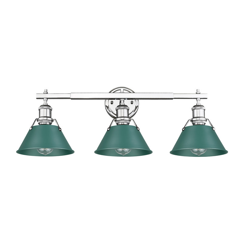 Éclairage pour salle de bain 3 lumières Orwell en bronze champagne brossé avec pin vert, Chrome