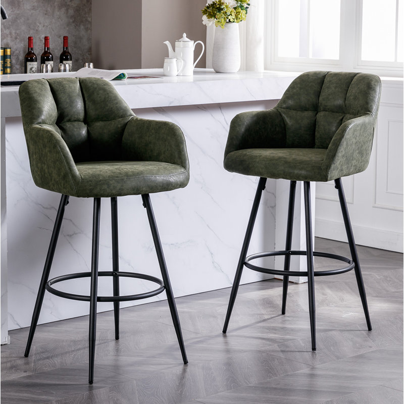 Irelyn PU Upholstered 30'' Bar Stool, Dark Green PU