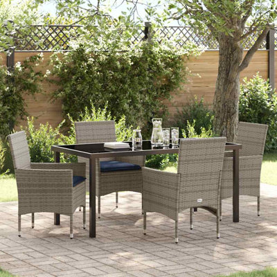  Ensemble de table et de chaises avec coussin, 5 pièces, en rotin PE gris