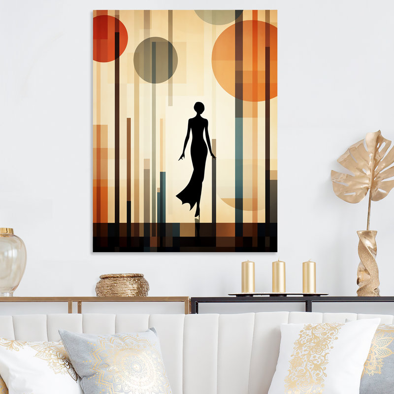 Yellow And Black Geometric Woman Runway - Fashion Metal Art, 40" H x 30" W x 1.5" D