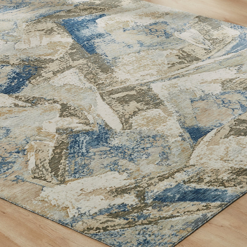 Berget Wool Abstract Area Rug, Rectangle 5' x 7'