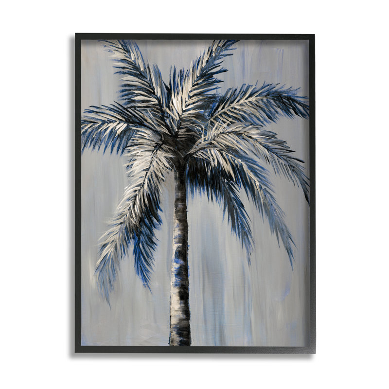 «Bay Isle Home», palmier moderne gris, estampe numérique de Nan, Giclée encadrée noir minuit, H 20 po x l 16 po x P 1,5 po