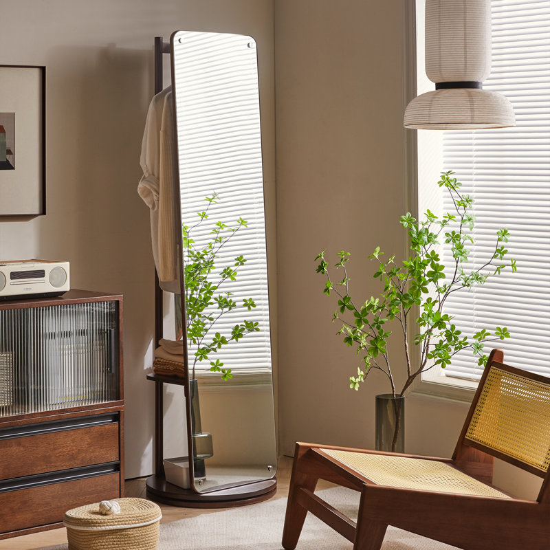 Miroirs décoratifs et muraux rotatifs, rangement en bois de noyer, maison moderne