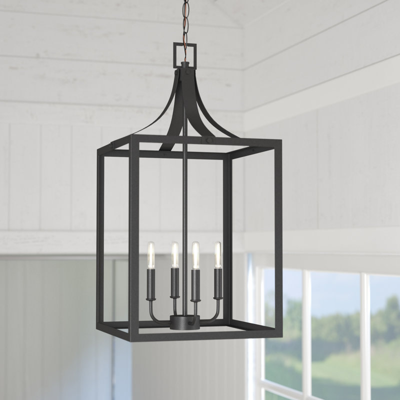 Lustre rectangulaire à 4 lumières Carla, Noir, H 27,25 po x l 14 po x P 14 po, Non