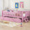 Lit plateforme en bois avec garde-corps et 2 tiroirs, rose