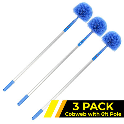 Cobweb Duster Brush, 6 11/16" Cobweb / Corner Duster Brush with 6' Telescopic Pole, 3 Pack