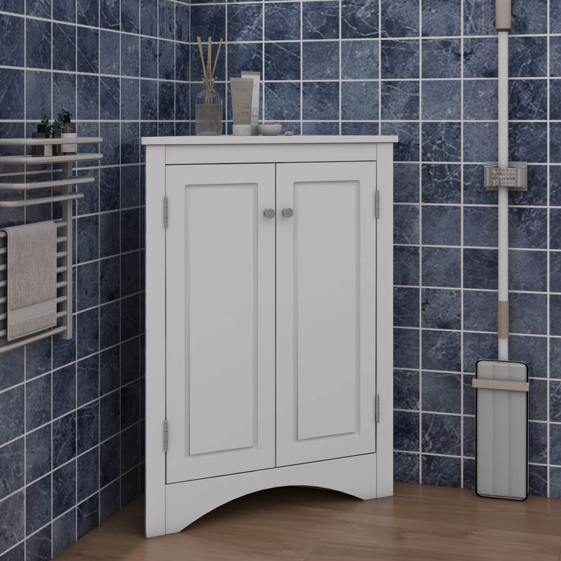 Armoire d'angle triangulaire avec tablettes réglables et portes chics, Blanc