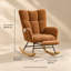 Fauteuil à bascule à oreilles brun avec repose-pieds, chaise haute en tissu Teddy avec poche latérale, base en bois massif