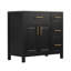 Meuble-lavabo noir 36 po avec comptoir d'évier, armoire en bois massif et panneau de fibres à densité moyenne, deux portes et trois tiroirs | Idée cadeau