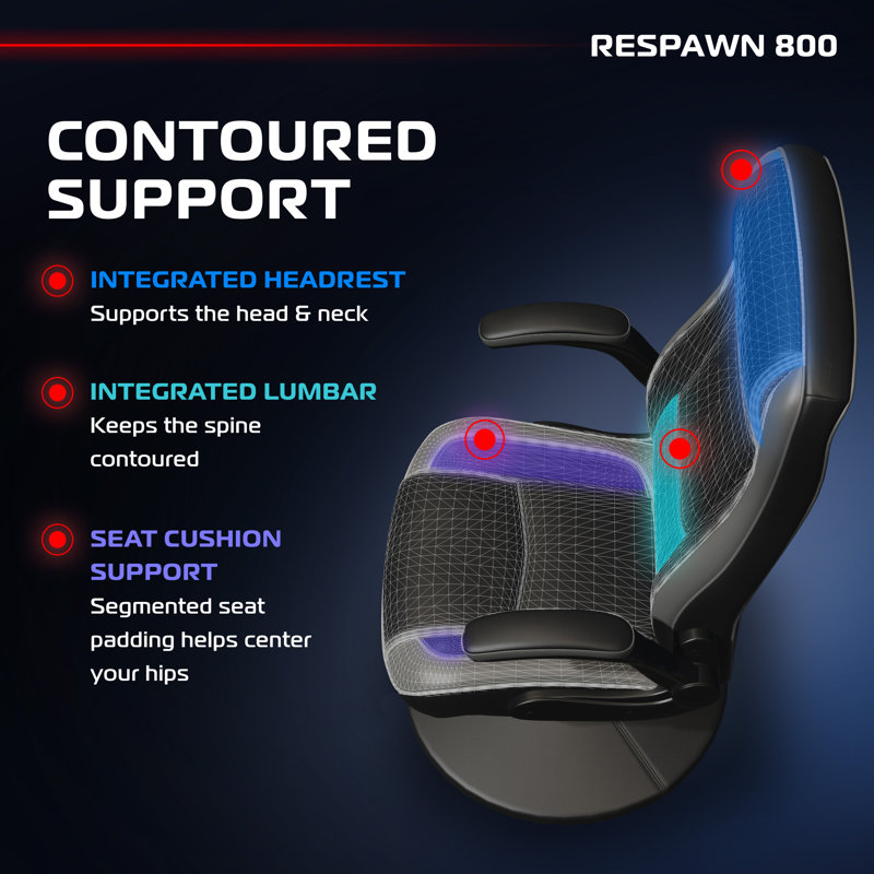 RESPAWN 800 Swivel Rocker Gaming Chair - Ergonomic Floor Gaming Seat with Lumbar Support, Flip Up Armrest, High Back, Pedestal Base, Comfortable No Wheels Console Video Game Rocker Chair