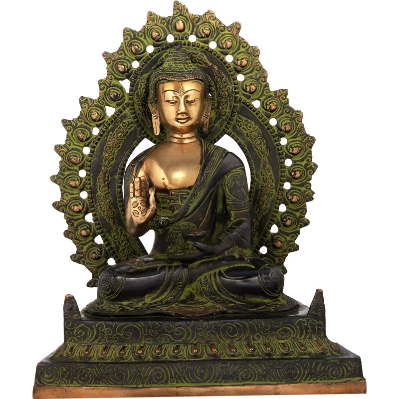 Bouddha bénissant assis sur un trône fin, Noir