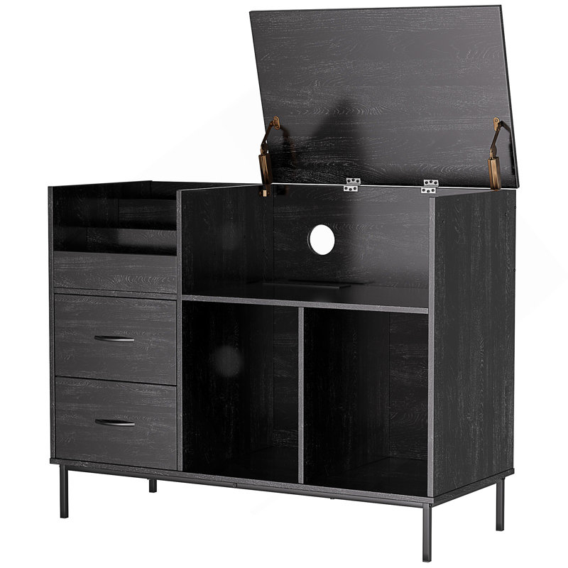 Support pour tourne-disque 27,6 pouces avec prise de courant, couvercle rabattable et rangement pour plus de 300 vinyles, console média grain de bois