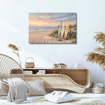 Plage coucher de soleil sur toile, ensemble de 1 reproduction d'art sur toile