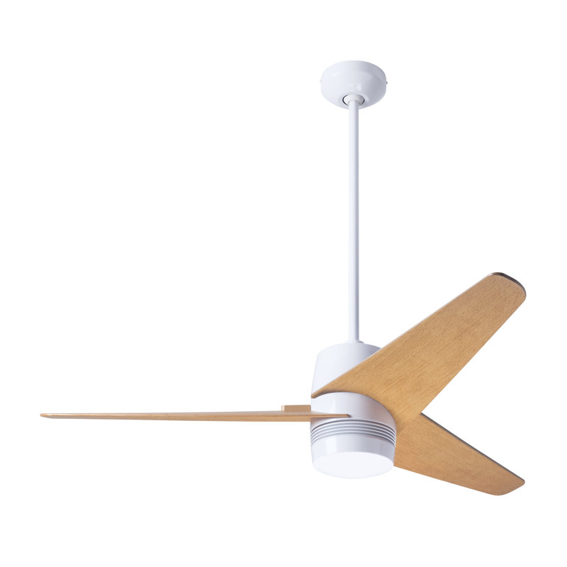 Velo Downrod Ceiling Fan, Wall/Remote Combo Controls, Maple, Gloss White