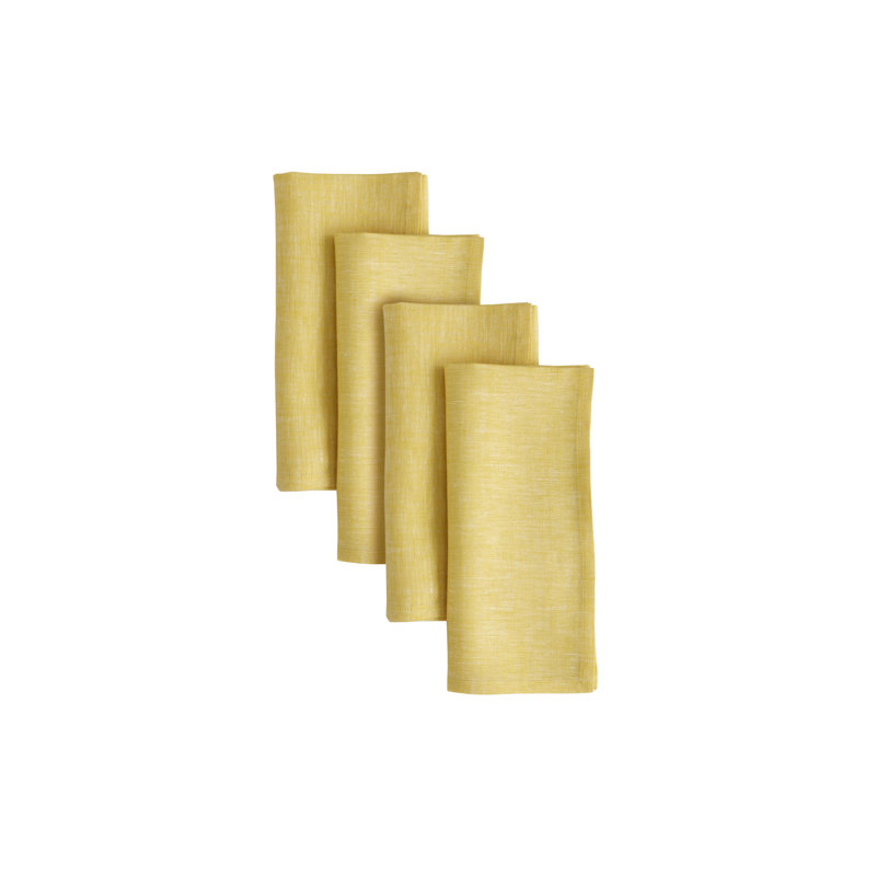 100% Pure Linen Dinner Napkins - Athena, Chambray Lemon Yellow