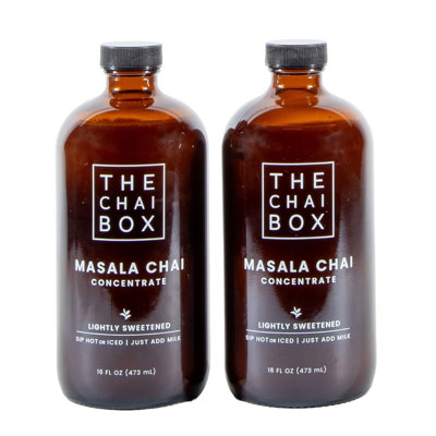 The Chai Box: Sweetened Marsala Chai Tea Concentrate - 2pk - 16oz Bottles, Just Add Milk, Hot Or Cold, Spiced Black Tea, All Natural-Vegan-Gluten Free
