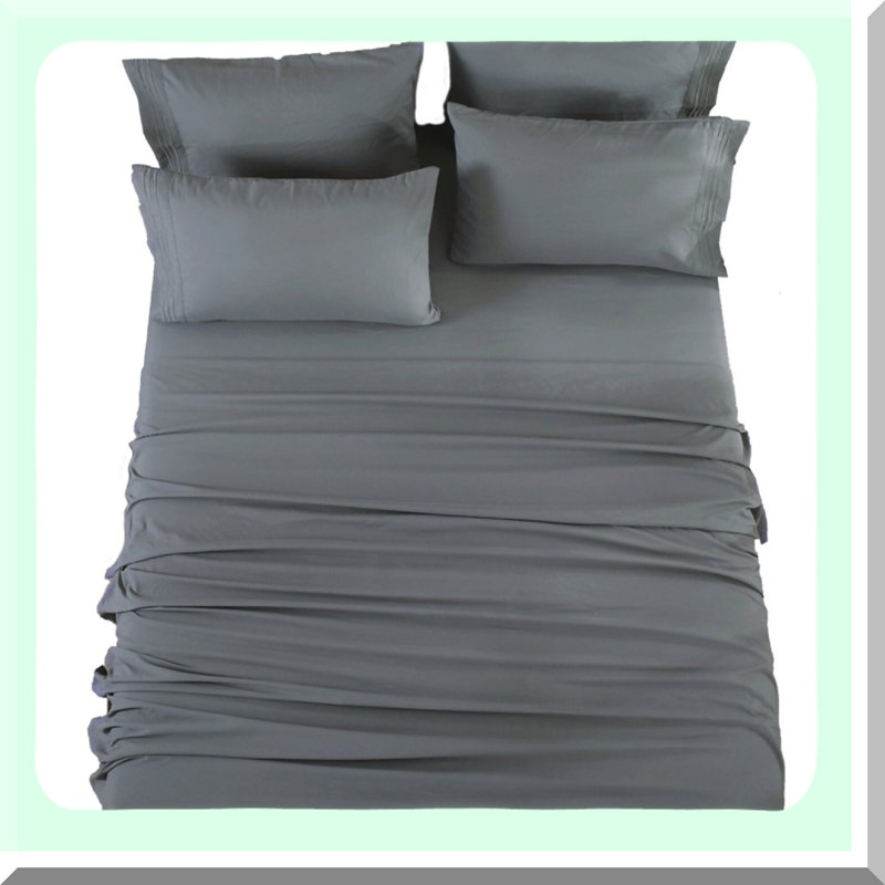 LuxurySoft 1800 Thread Count Deep Pocket Sheets - Wrinkle-Free & Hypoallergenic Bed Sheet Set - 6 Piece Queen Size - Dark Grey