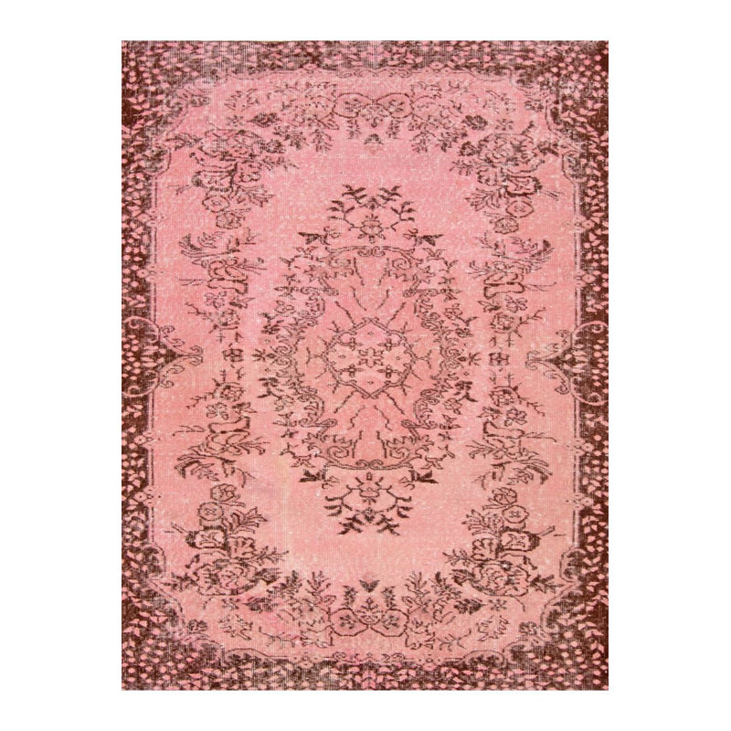 Tapis rose délavé à motif tissé délavé à la machine, Tapis de couloir 3 pi 3 po x 6 pi 7 po