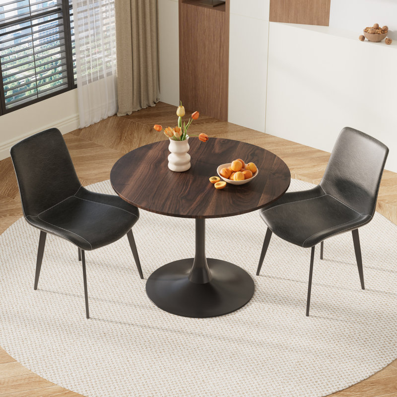 Small Round Pedestal Dining Set, Brown/Black, 3 Pieces: Table, 2 Chairs, Gray