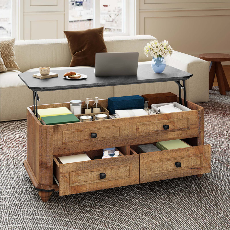  39.4"W Lift Top Coffee Table With Storage, Gray/Brown
