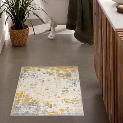 Tapis d'entrée à motif abstrait doré / gris 3 pi x 5 pi (2 pi 8 po x 4 pi 8 po) Branch Branch Solenne