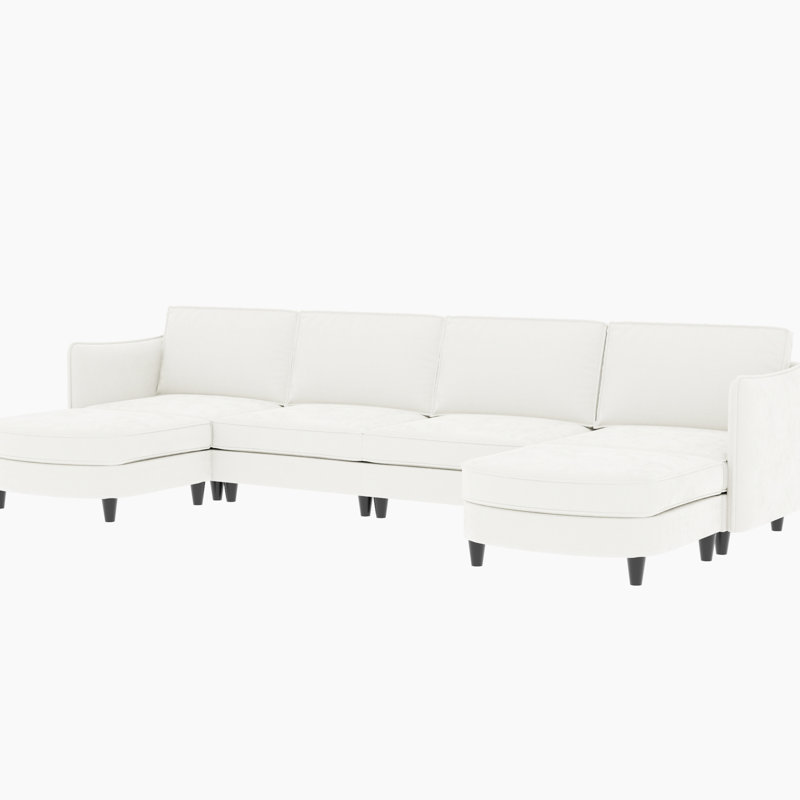141.5'' Large 6 Seater U-Shaped With Movable , Arm Pockets, Modern Design For Living Spaces, Beige, Breathable Skin-, Pocket Springs, High Foam, Hardware, 4 Legs, 1200-Pound Capacity, Customizable
