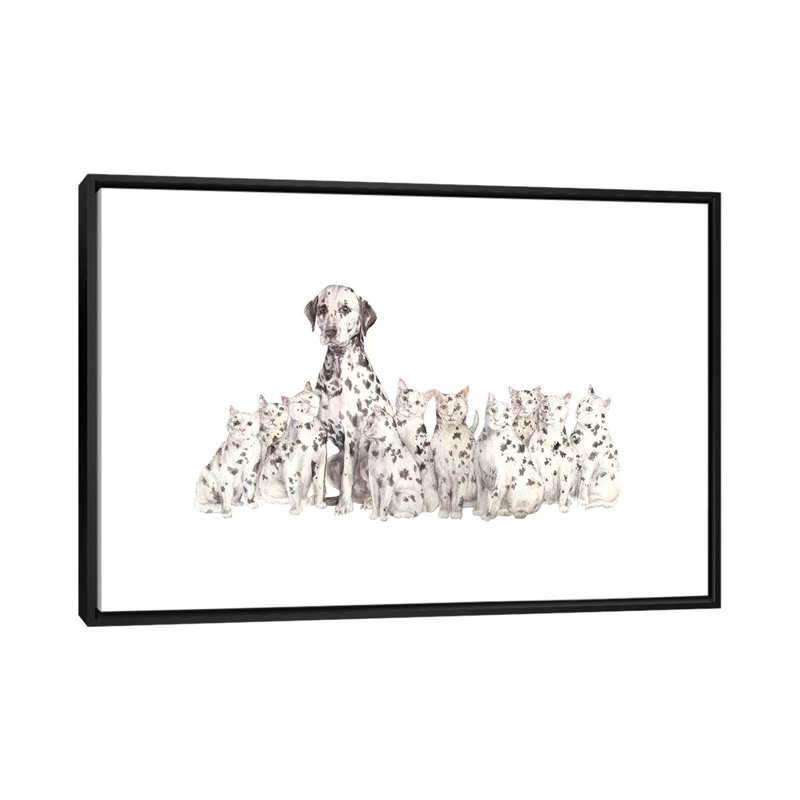 «Dalmatian and Printcats», impression sur toile, H 18 po x l 26 po x P 1,5 po, Toile avec cadre noir, Pas de tapis