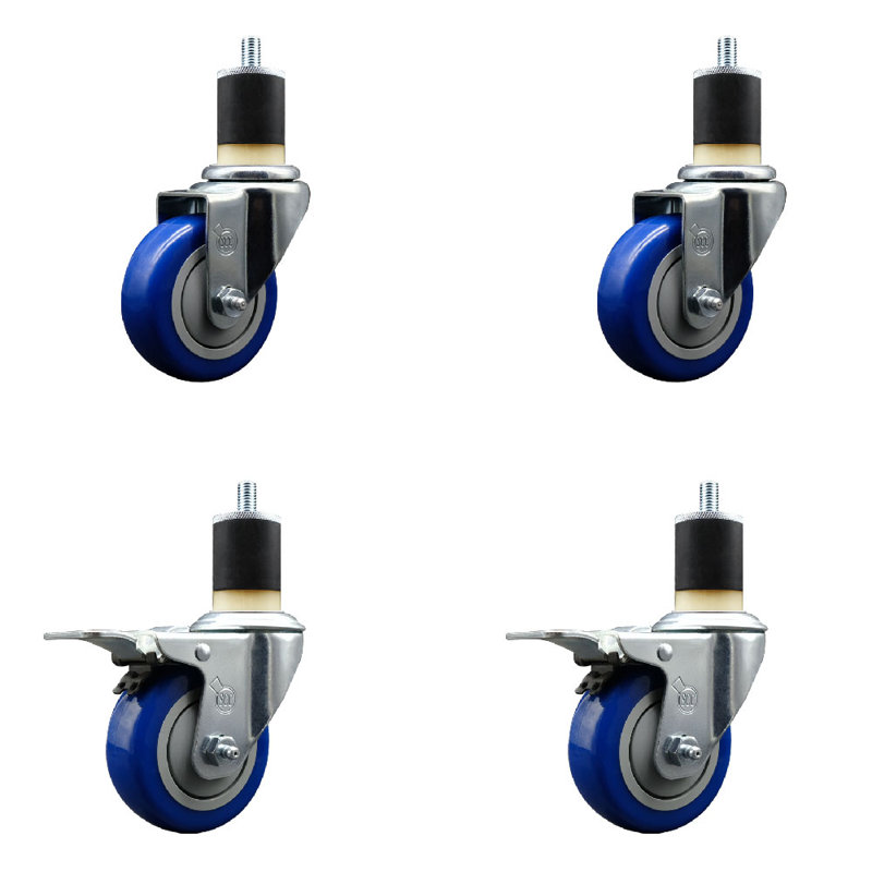 Ensemble de roulettes extensibles en poly pivotant 1-7 / 8 pouces avec 2 freins à verrouillage total