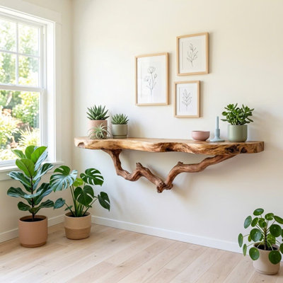 Handcrafted Tree Branch Floating Live Edge Shelf