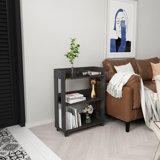 Small Bookshelf and Bookcase, 3 Tier Wood Nightstand with Wheels,Black