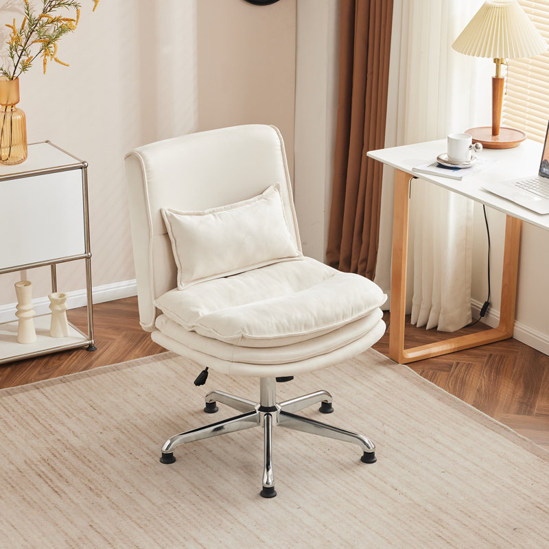 Upholstered Armless Task Office Chair without Wheels, Cream 