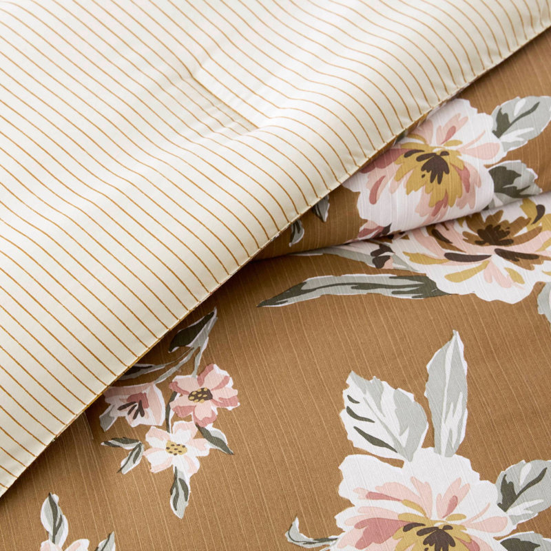Ensemble de couette réversible en coton à motif floral 7 pièces Vin Terracotta Cal King