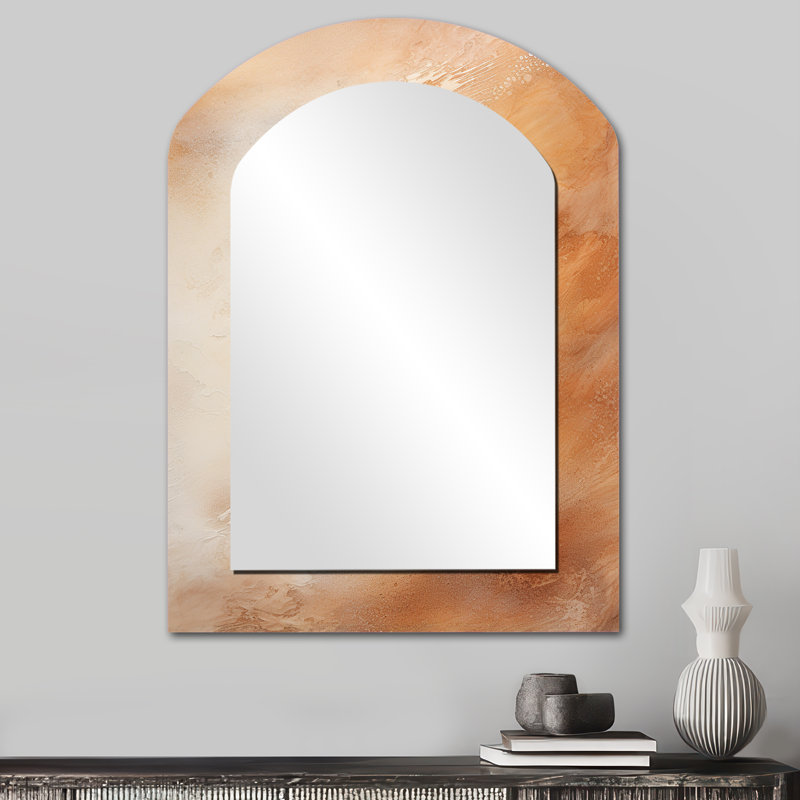 Beige Sandy Clouds Horizon V - Clouds Arch Unique Wall Mirror Decor, Beige Asymmetrical Large Mirror, Printed Metal Art