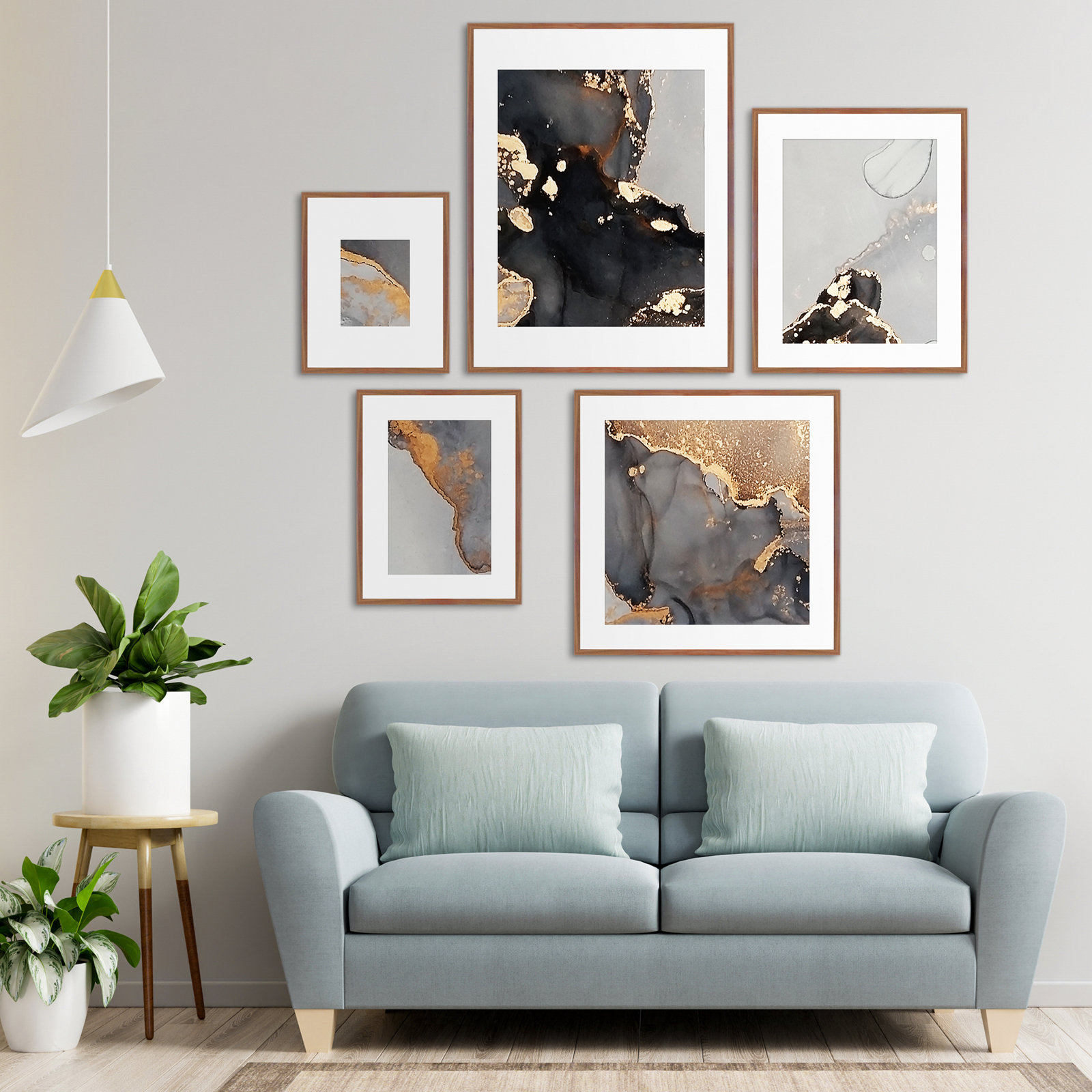 Capullo Wood Picture Frame - Set of 5 with Mat, Brown Walnut