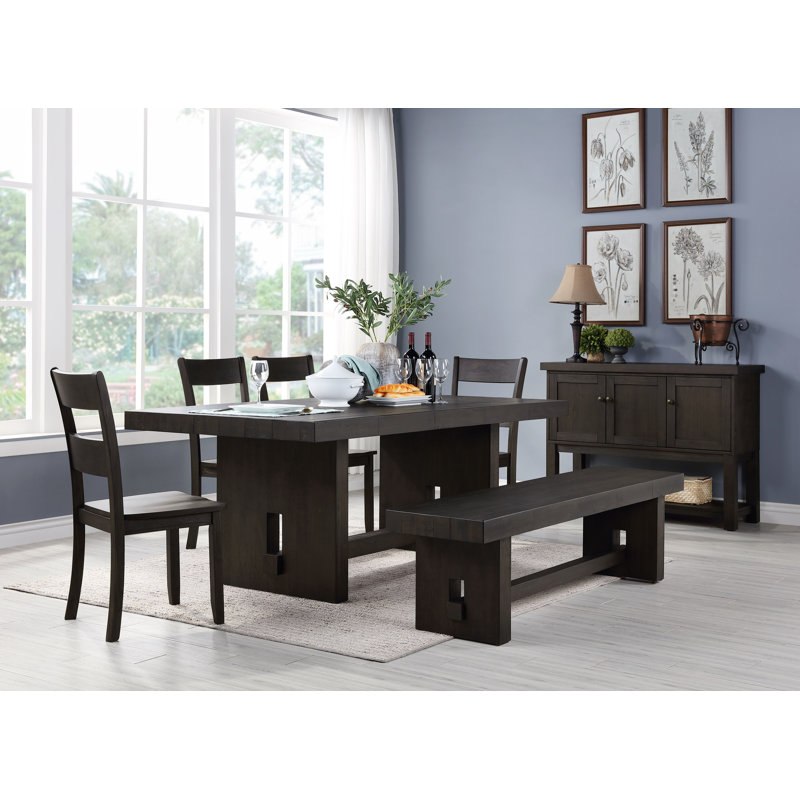 Lili Walnut Solid Wood Top Trestle Base Dining Set