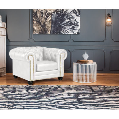  Fauteuil Chesterfield en cuir à accoudoirs roulés 48 po Ornellas