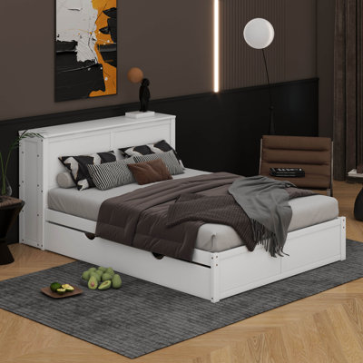 Full Size Storage Platform Bed With Trundle And Pull Out Shelves