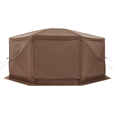 Pop up Gazebo Screen Tent, 15 x 15 ft Large 8-Sided Camping Canopy Tent with Removable Top & Carry Bag, Quick-Set & Bite-Proof, Screen House Sun Shelter for 12-15 Persons Backyard Patio, Brown