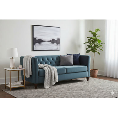 Button Tufted Velvet 3-Seater Sofa, Square Arm Upholstered Couch with Tapered Wood Legs, Mid-Century Tufted Large Sofa Furniture for Living Room