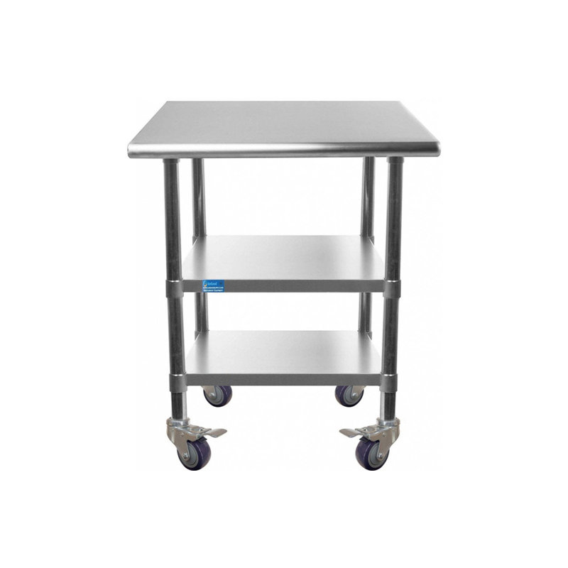 Table de préparation à roulettes 30 x 30 avec plateau en acier inoxydable et 2 tablettes