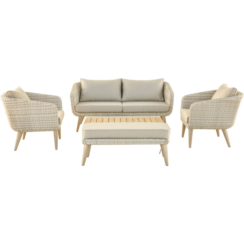 Cambrai Wicker 6 - Person Garden Lounge Set with Cushions