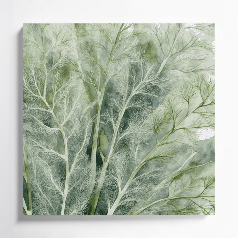 "Watercolor Botanical 74", art mural sur toile verte, H 8 po x l 8 po