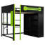 Lit mezzanine double en bois avec bureau, garde-robe ouverte et lumière RVB-1242952549