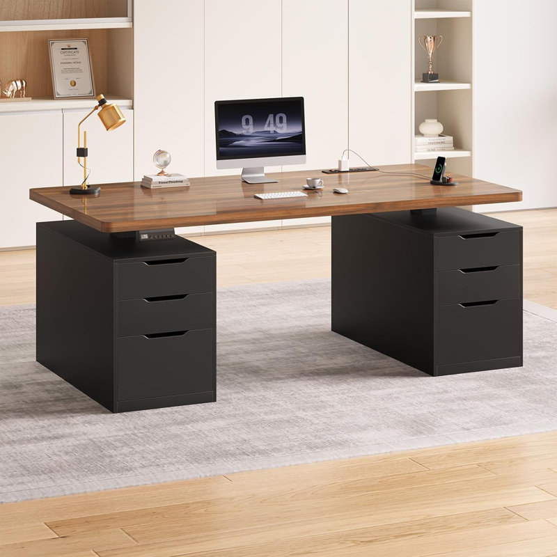Bureau debout électrique avec 6 tiroirs, bureau réglable de 55 po avec rangement, Black