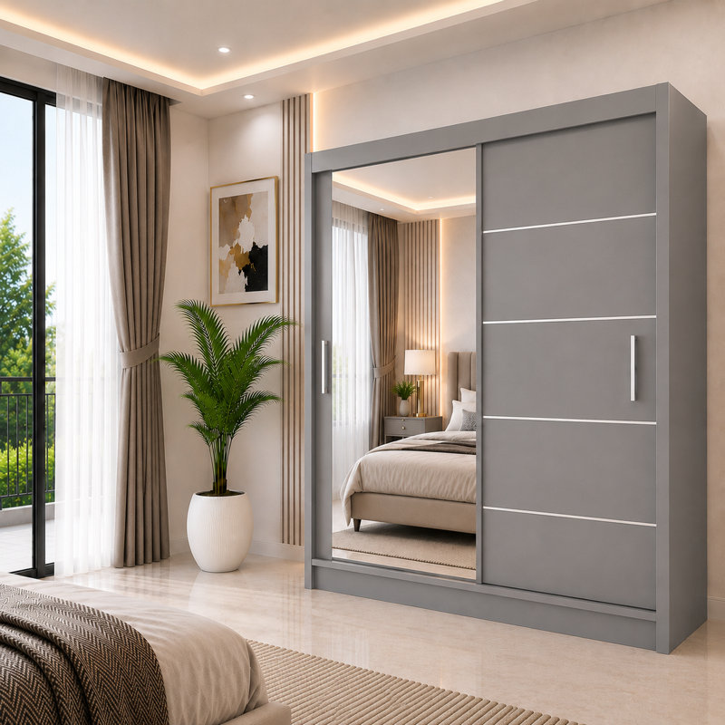 Engineered Wood Wardrobe, 203cm, Grey