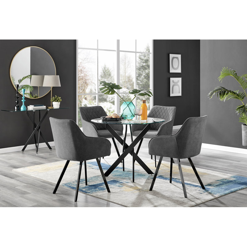4 - Person Counter Height Dining Set, 75cm H x 100cm W x 100cm L, Dark Grey/Black