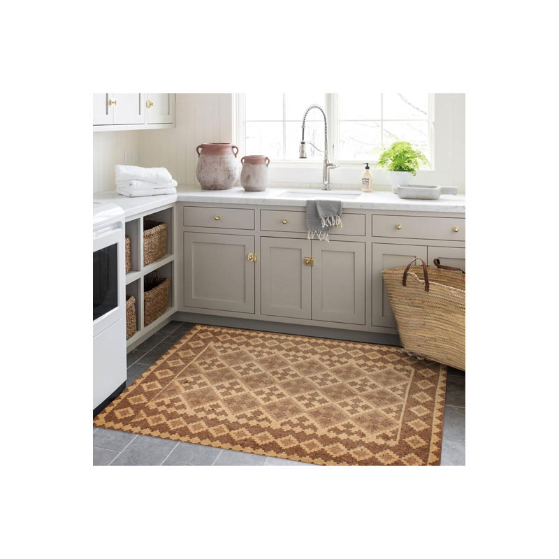 Tapis décoratif moderne lavable en machine brun clair, Tapis de couloir 3 pi 3 po x 9 pi 10 po