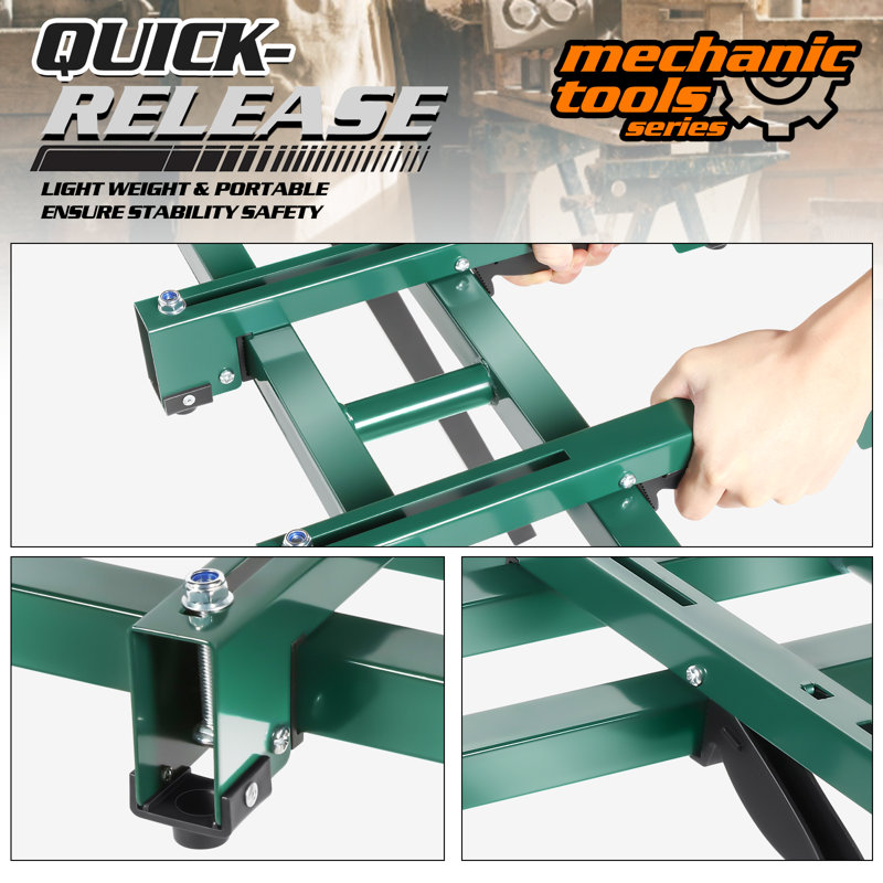 Support de scie à onglet pliable réglable avec supports de fixation à dégagement rapide, table de scie à onglet universelle pour la plupart des scies à table, capacité de charge de 220 lb